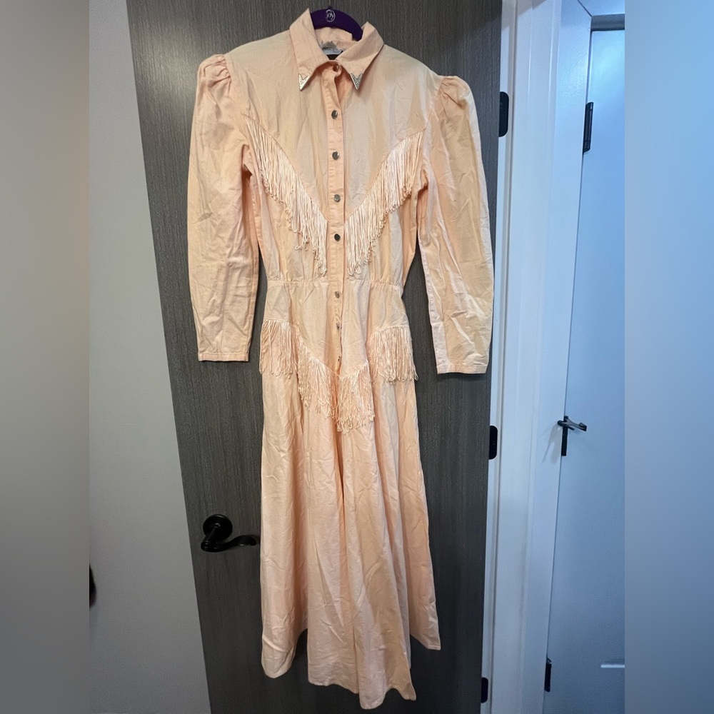 Peach Fringe Button-Up Dress,  Lilia Smitty Vintage western style fringe dress,